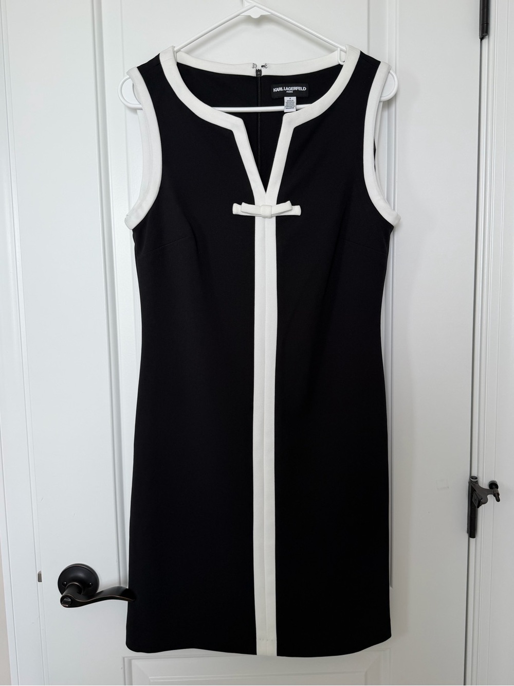 Karl Lagerfeld Black and White Shift Dress with Bow Detail